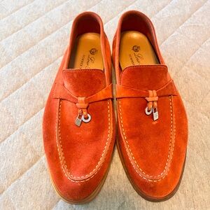 LORO PIANA Charms Walk US 8 Rust Orange Suede Quiet Luxury Loafers Orig $1375